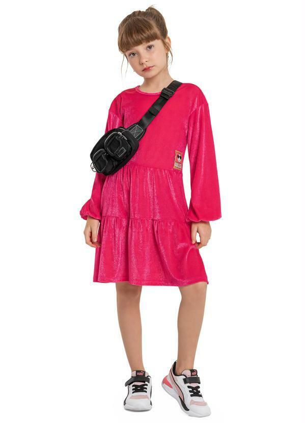 Vista 2 Vestido Midi Infantil em Veludo Rosa Gloss Gloss
