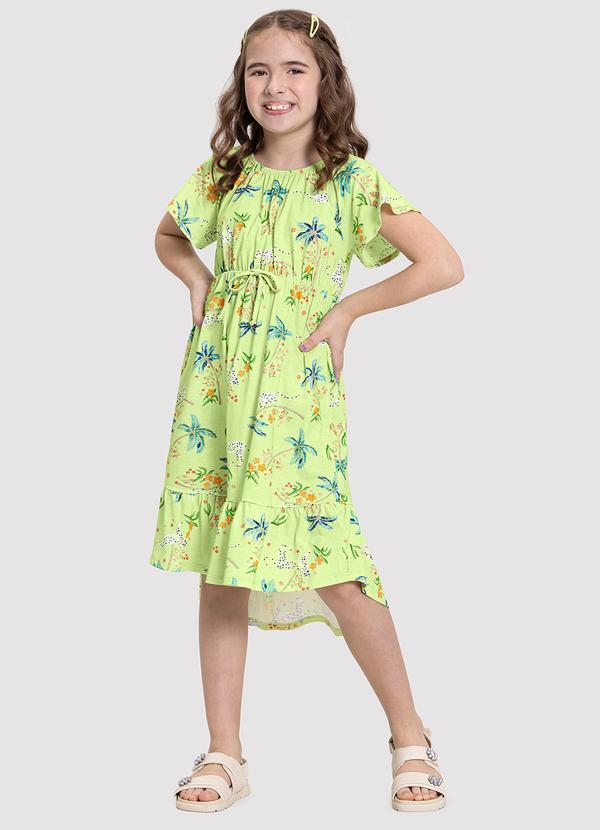 Vista 2 Vestido Midi Infantil Menina em Malha Estampado Verde Alakazoo Alakazoo