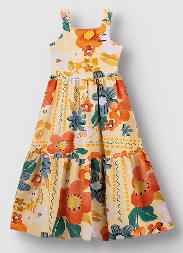 Vista 2 Vestido Mídi Marias Floral Amarelo Carinhoso Carinhoso