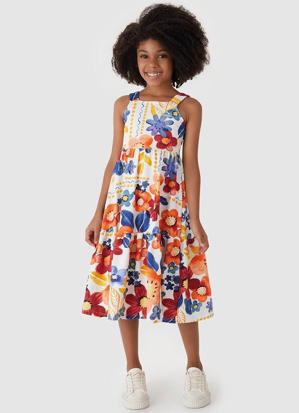 Vista 2 Vestido Mídi Marias Floral Azul Carinhoso Carinhoso