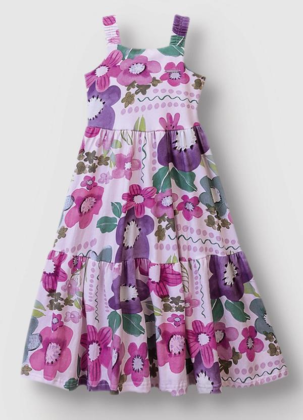 Vista 2 Vestido Mídi Marias Floral Lilás Carinhoso Carinhoso