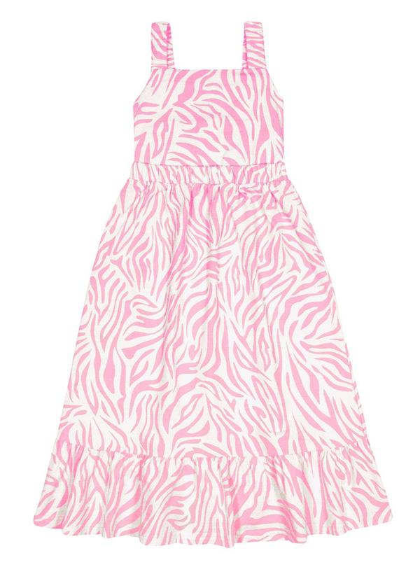 Vestido Midi Menina com Estampa Zebra Rosa