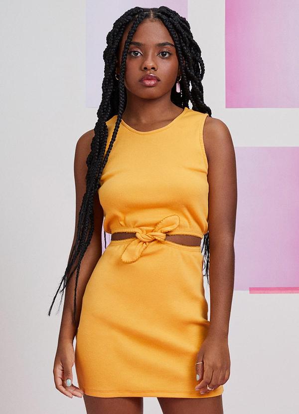 Vestido Mostarda com Amarração Amarelo