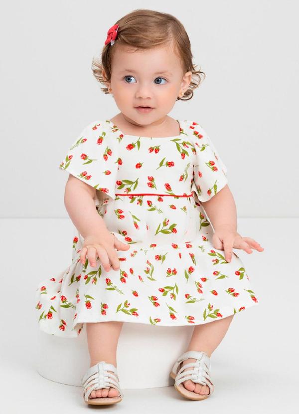 Vestido para Bebê em Cotton com Flores Quimby Bege
