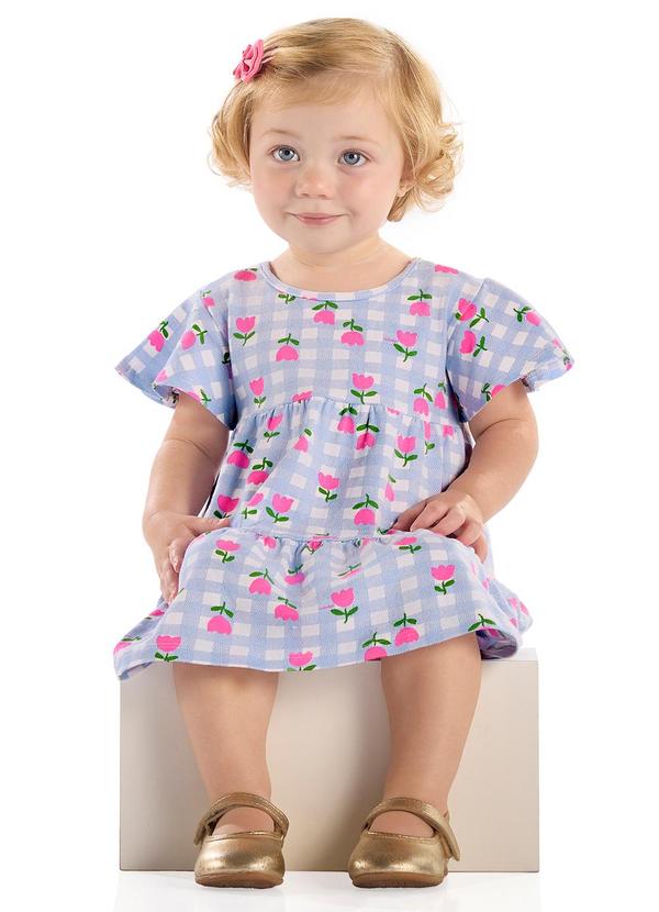 Vestido para Bebê em Cotton Xadrez Azul