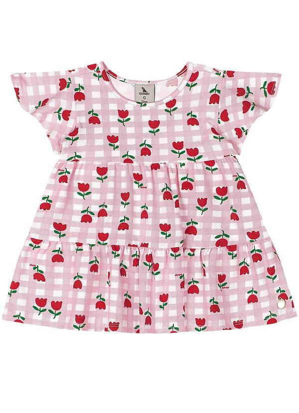 Vestido para Bebê em Cotton Xadrez Rosa