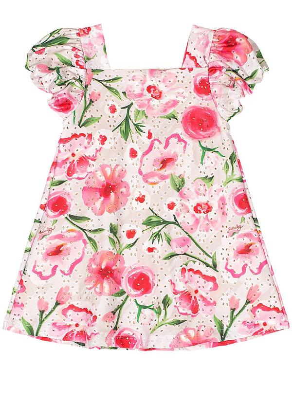 Vista 2 Vestido para Bebê em Laise Estampado Quimby Bege Quimby