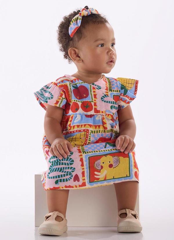 Vista 2 Vestido para Bebê em Viscolinho Três e Já Branco Três e Já
