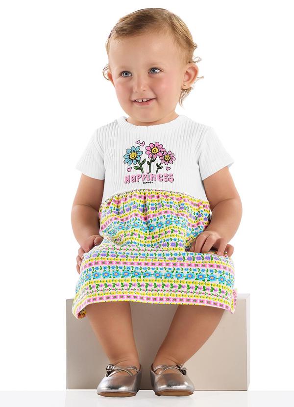 Vista 2 Vestido para Bebê Flor Feliz Quimby Branco Quimby