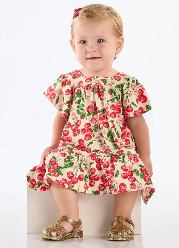 Vestido para Bebê Manga Evasê Bege