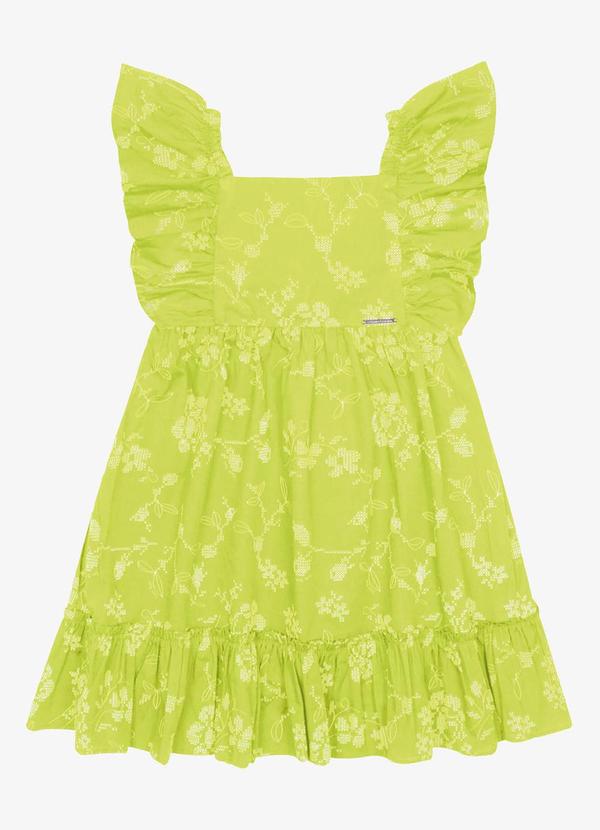 Vestido Popeline Floral Bordado Verde