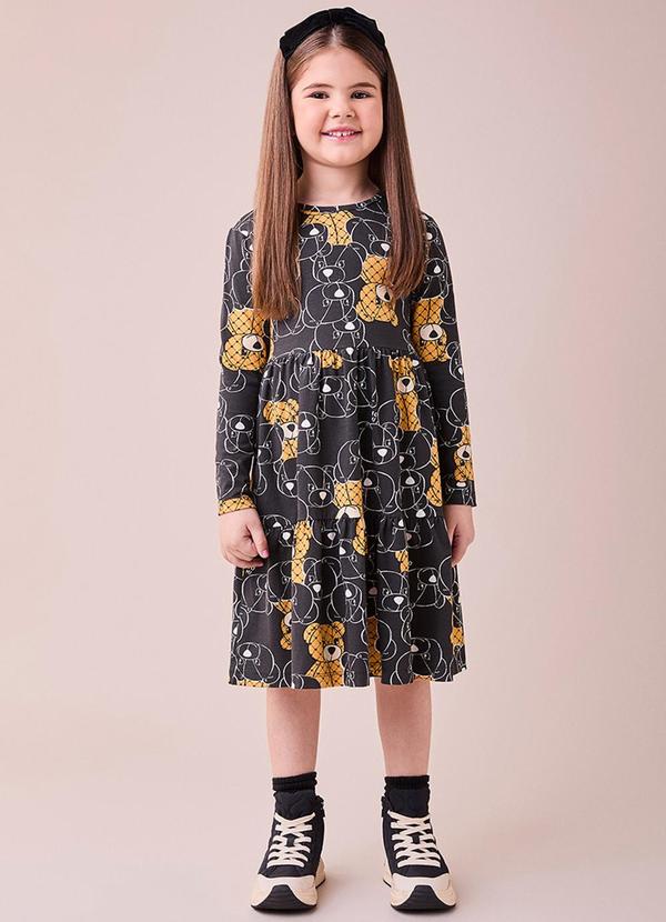 Vestido Preto com Estampa de Urso Preto