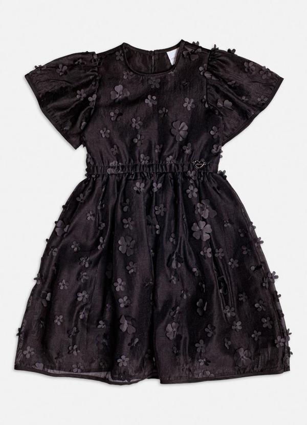 Vestido Preto com Flores 3d Preto
