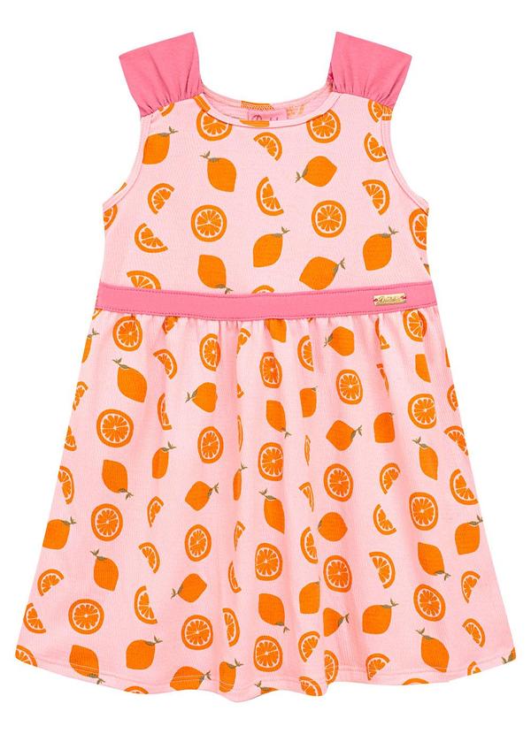 Vestido Recorte na Cintura Estampa Limão Rosa