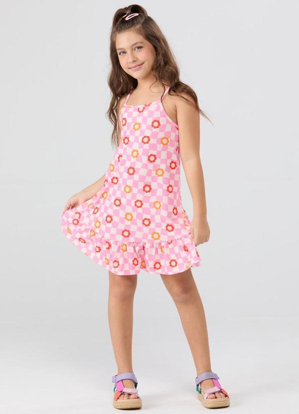 Vestido Regata Babado Corações Rosa Claro