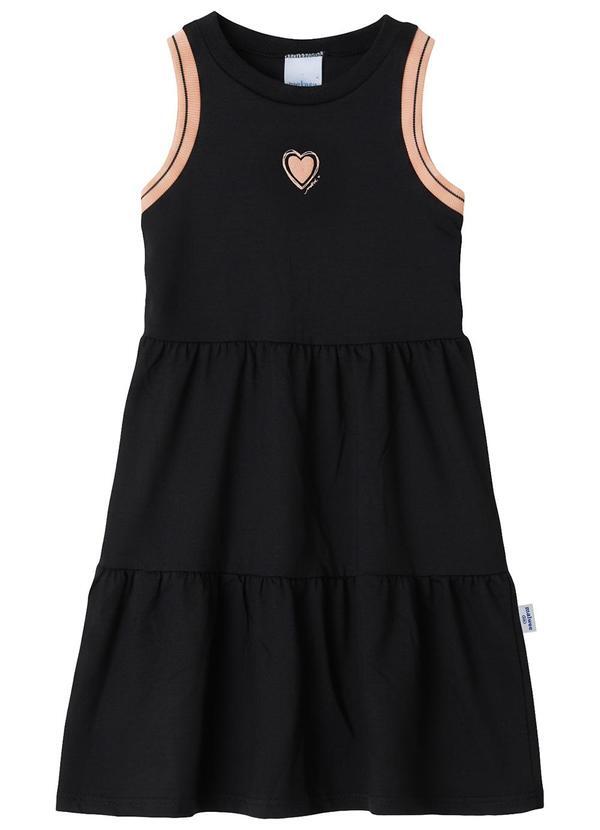 Vestido Rodado Acinturado Coração Preto