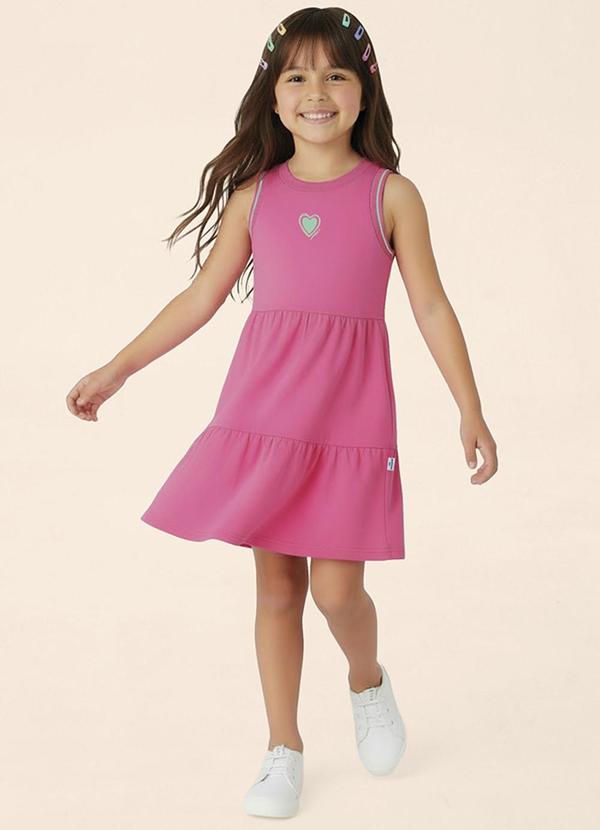 Vestido Rodado Acinturado Coração Rosa