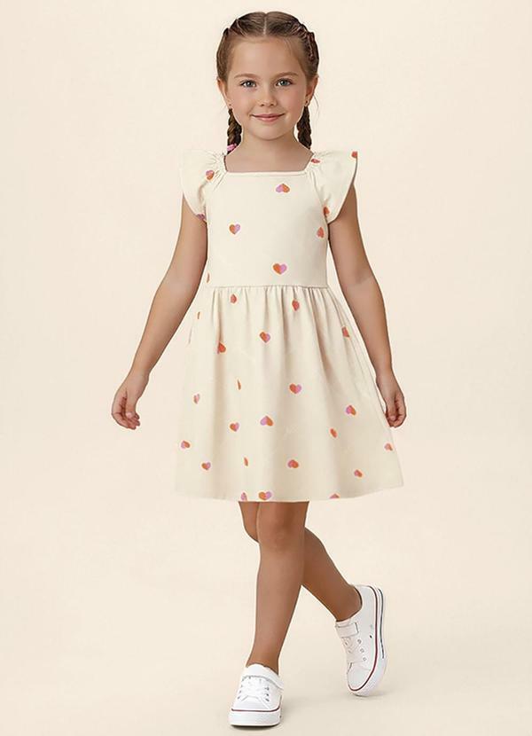Vestido Rodado Acinturado Corações Off White