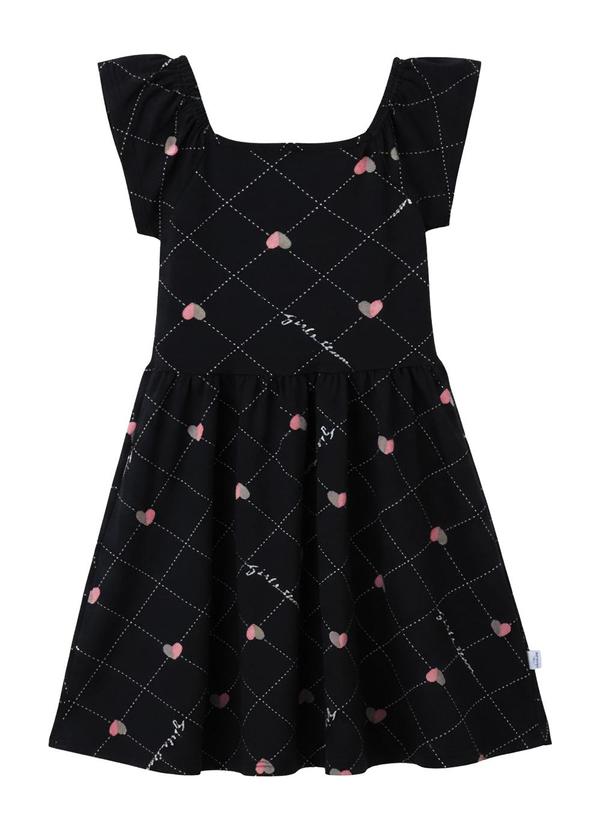 Vestido Rodado Acinturado Corações Preto