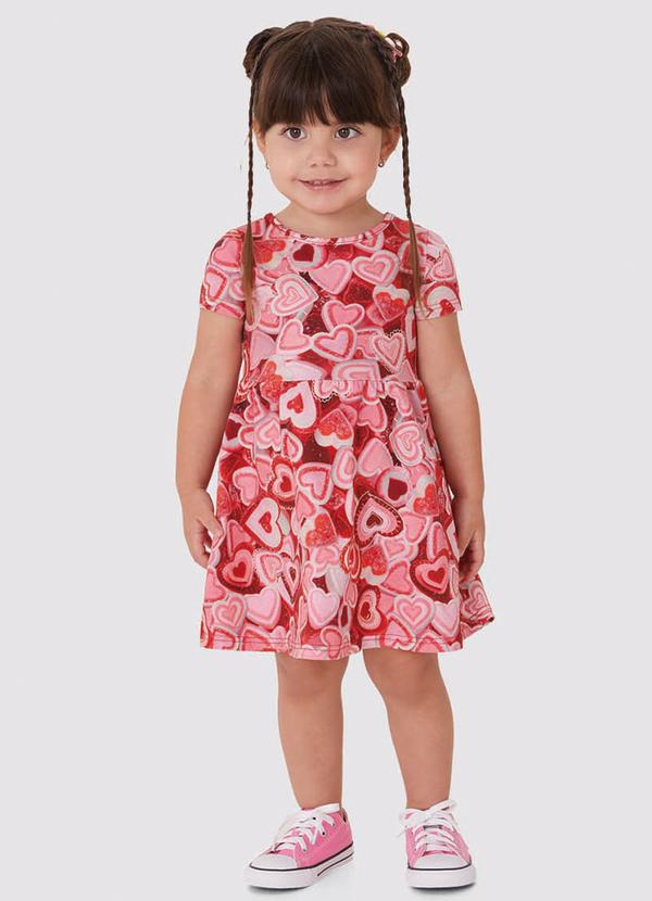 Vestido Rodado Acinturado Corações Vermelho