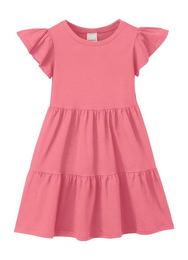 Vestido Rodado Acinturado em Malha Rosa