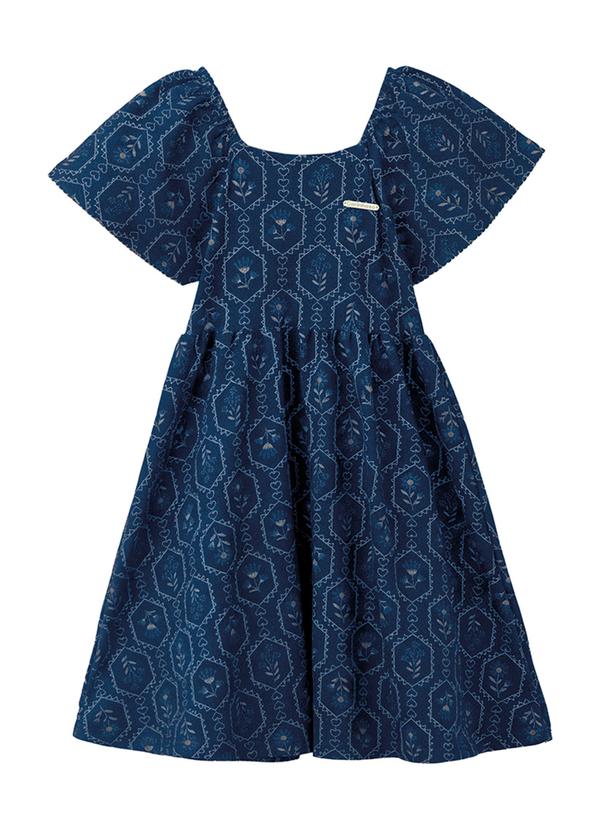 Vestido Rodado Acinturado Floral Azul Marinho