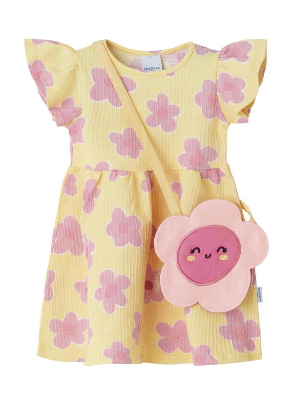 Vestido Rodado Acinturado Floral com Amarelo