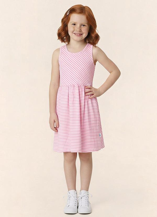 Vestido Rodado Acinturado Listrado Lurex Rosa