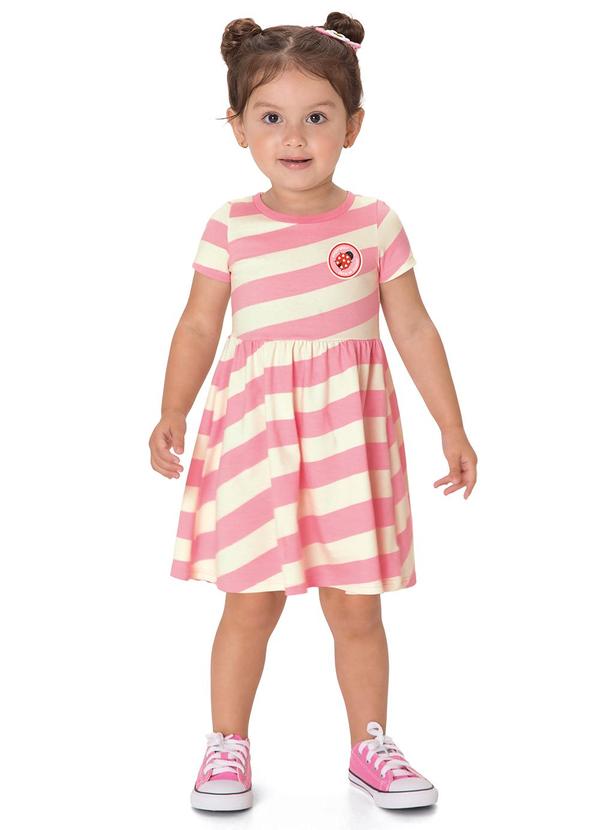 Vestido Rodado Acinturado Listrado Rosa