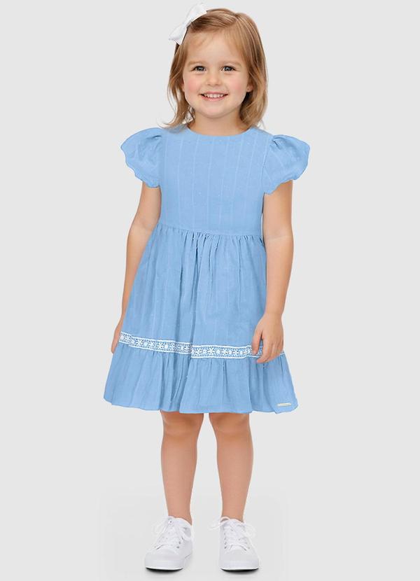 Vestido Rodado com Renda Azul