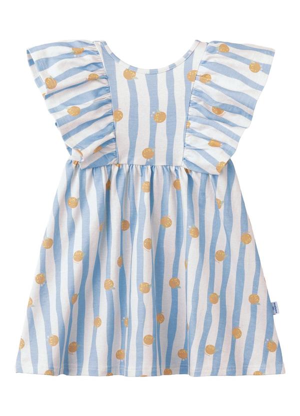 Vestido Rodado Listrado com Babados Azul