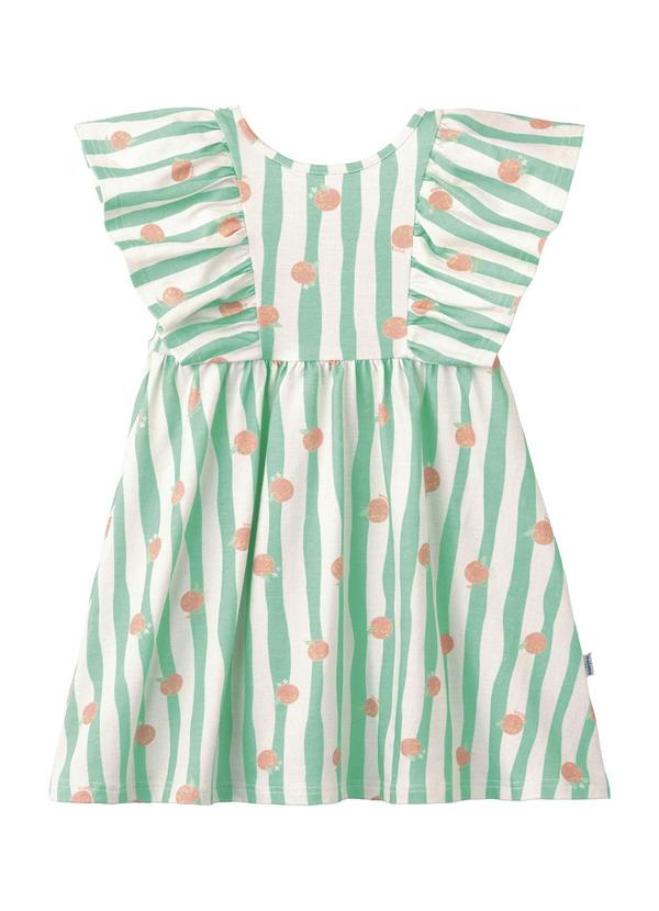 Vestido Rodado Listrado com Babados Verde