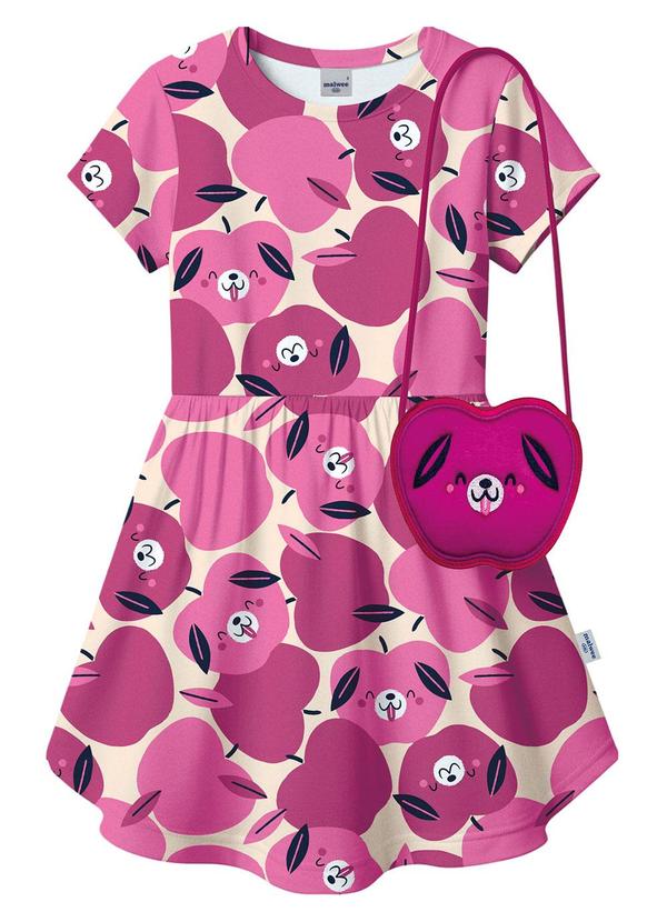 Vestido Rodado Maçãs Rosa Escuro