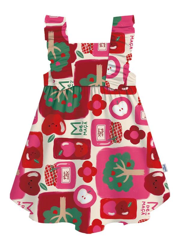 Vestido Rodado Mosaico com Babado Vermelho