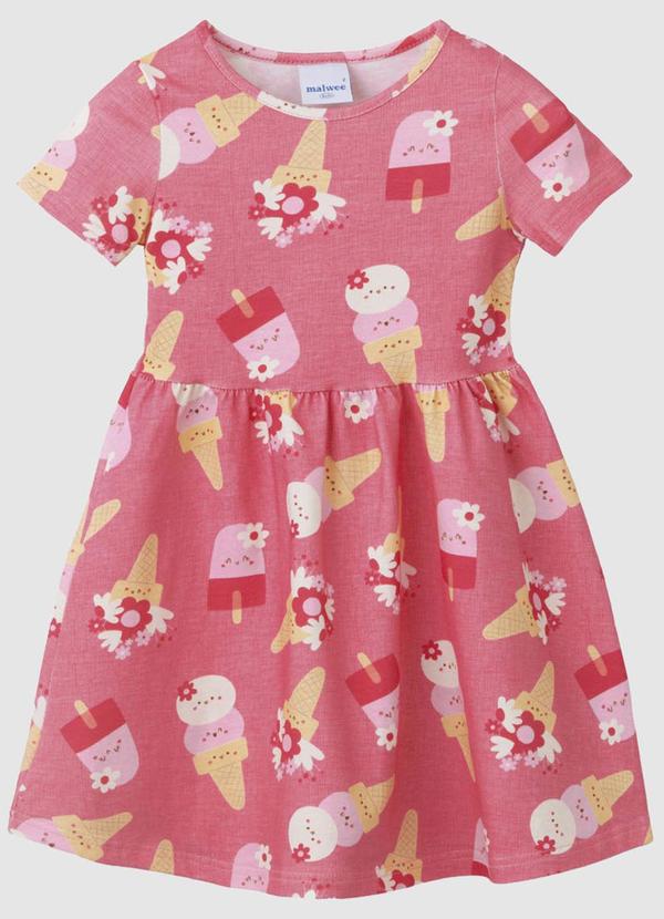 Vestido Rodado Sorvetes em Cotton Coral