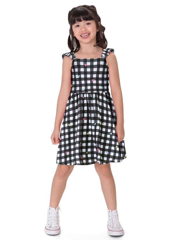 Vestido Rodado Vichy com Corações Preto