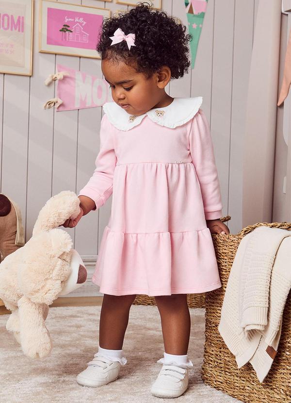 Vista 2 Vestido Rosa de Gola com Babadinho Rosa Momi Momi