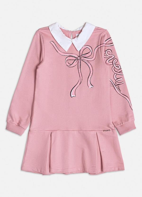Vista 2 Vestido Rosa em Moletom com Golinha Rosa Momi Momi