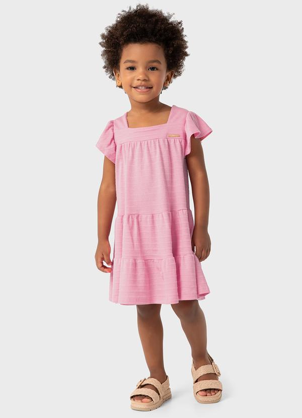 Vista 2 Vestido Rosa Evasê Texturizado Carinhoso Carinhoso