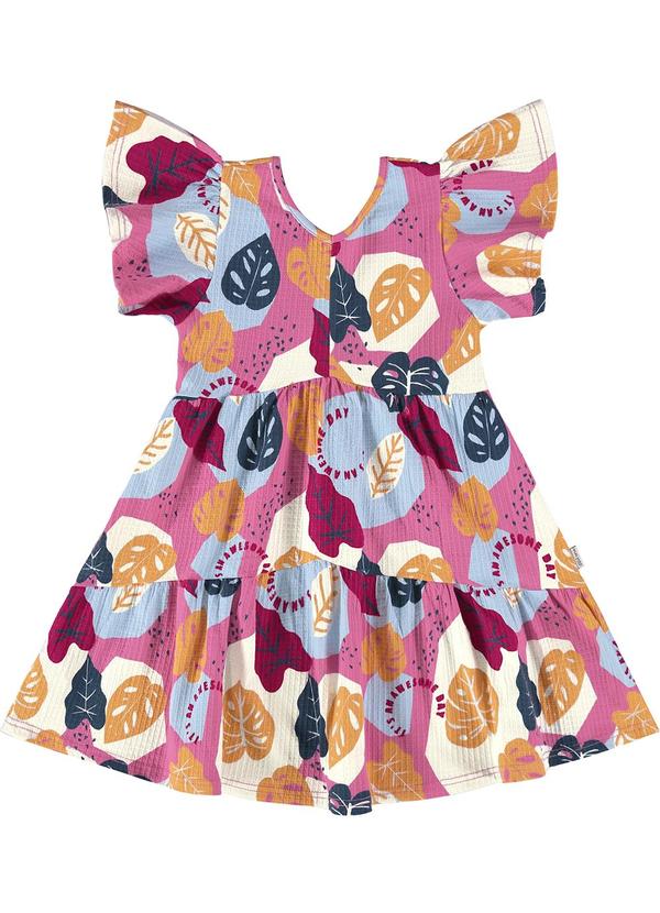 Vista 2 Vestido Rosa Folhagens Texturizado Malwee Kids Malwee Kids