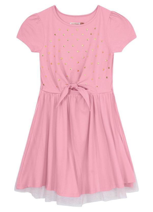 Vista 2 Vestido Rosa Godê com Tule e Lantejoulas Menina Carinhoso Carinhoso