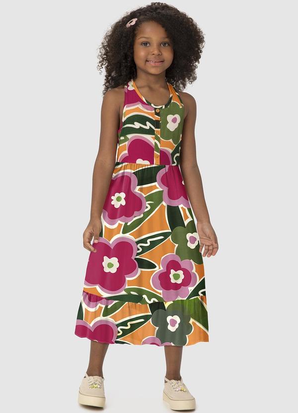 Vista 2 Vestido Rosa Magenta Mídi Floral Malwee Kids Malwee Kids