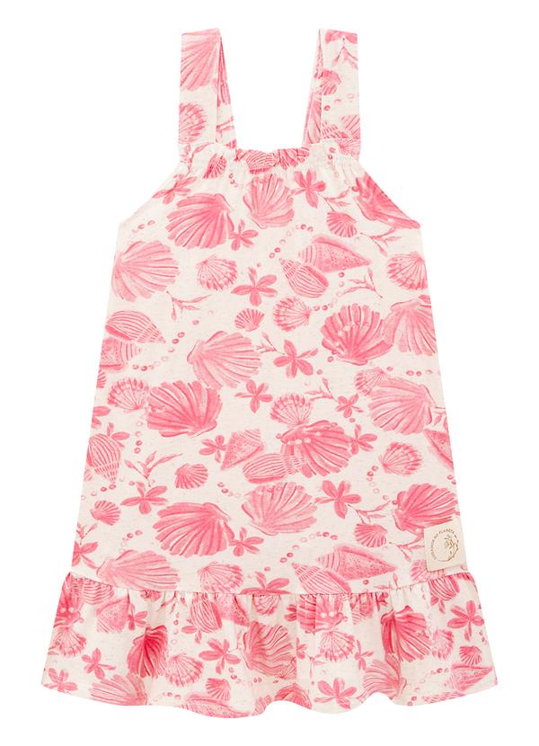 Vista 2 Vestido Rosa Sustentável Evasê Conchas Carinhoso Carinhoso
