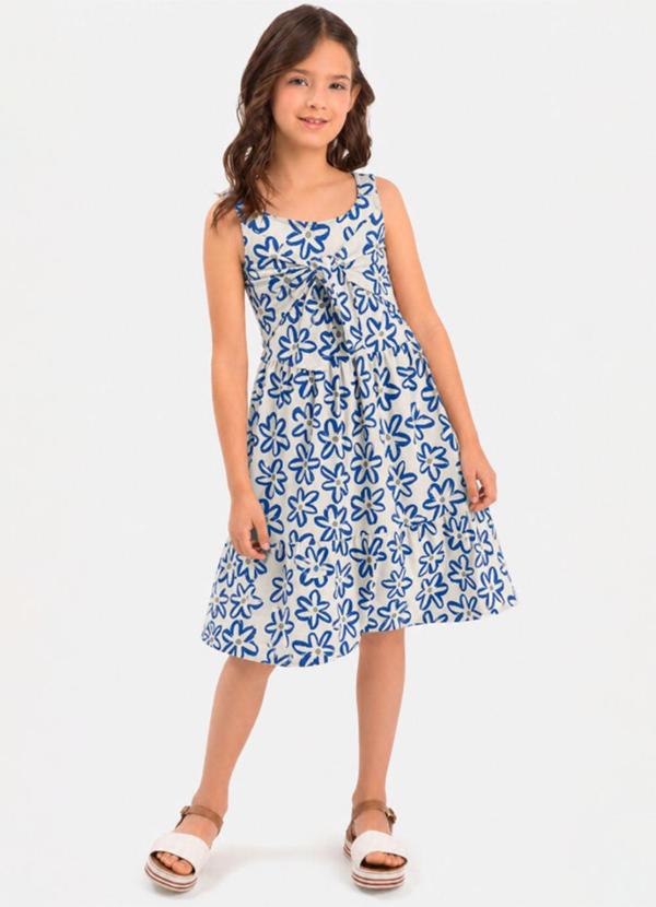 Vestido Rotativo Flores com Amarração Bege