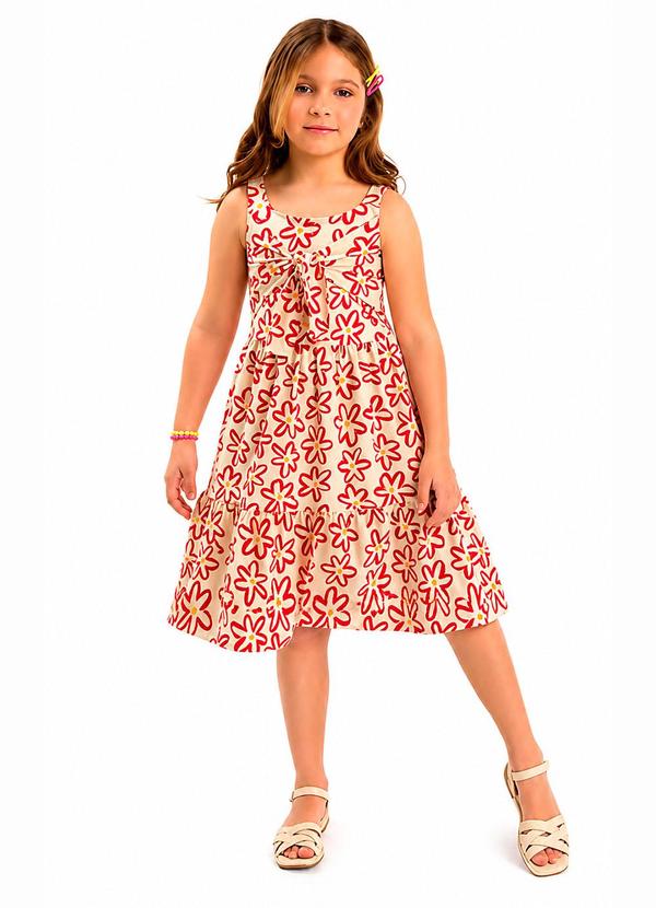 Vestido Rotativo Flores com Amarração Bege