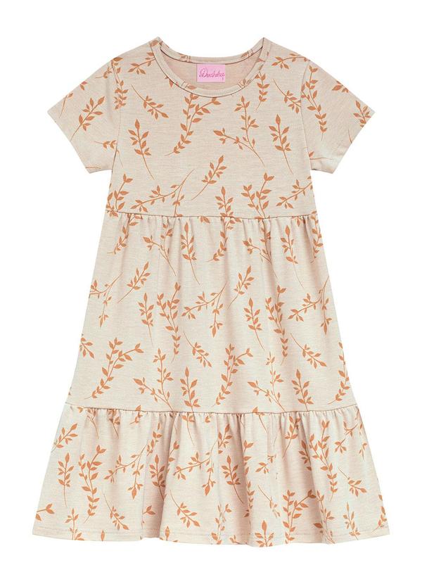 Vestido Rotativo Folhas com Recortes Marias Bege