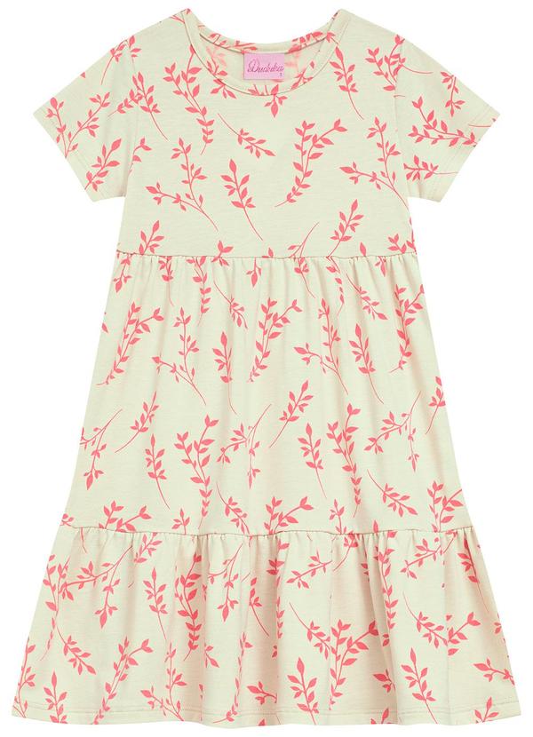 Vestido Rotativo Folhas com Recortes Marias Bege