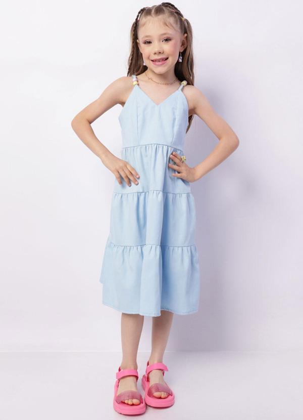 Vestido Sarja Infantil Curto Três Marias Azul