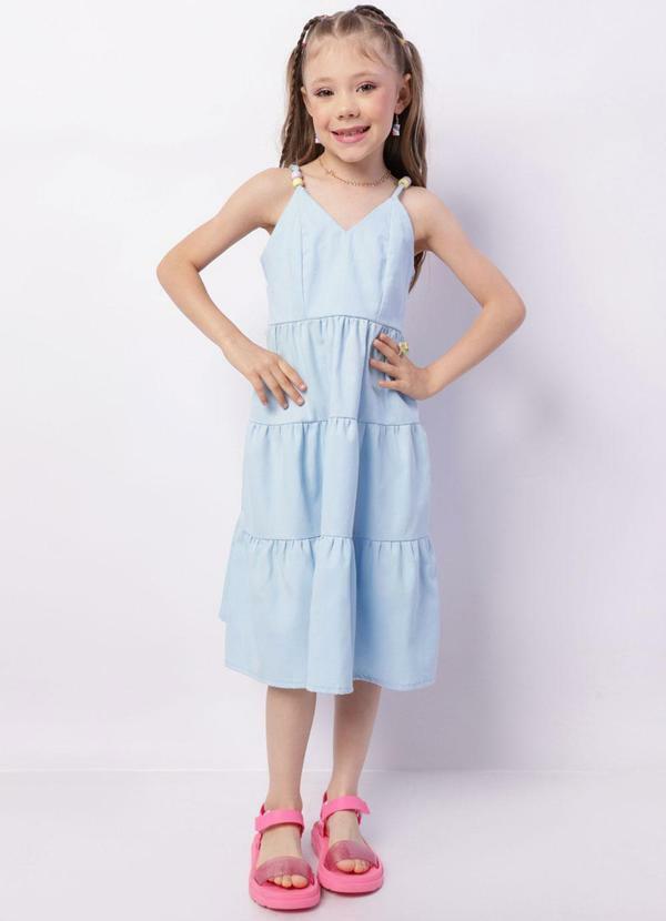 Vestido Sarja Infantil Curto Três Marias Azul