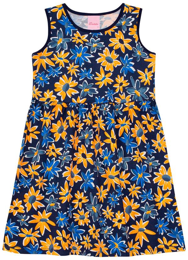 Vestido sem Mangas Estampa Flores Azul
